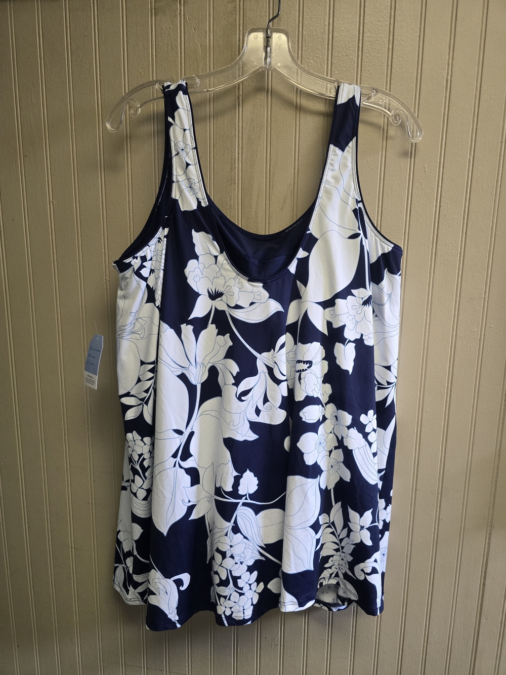 NWT Lands' End Women's Scoop Neck Navy Floral Mini Swim Dress Swimsuit XXl